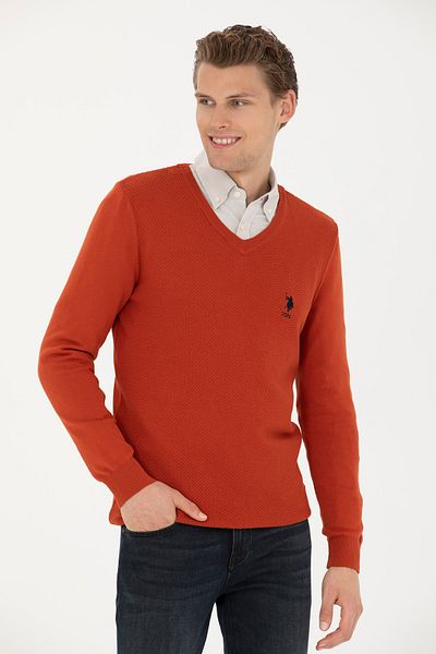 U.S. Polo Assn. Мъжки пуловер в цвят тухла 50269004-VR031