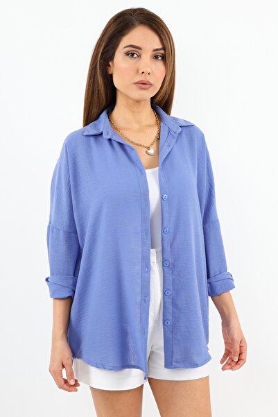 Ritnice Linen Comfy Long Women's Shirt - Purple