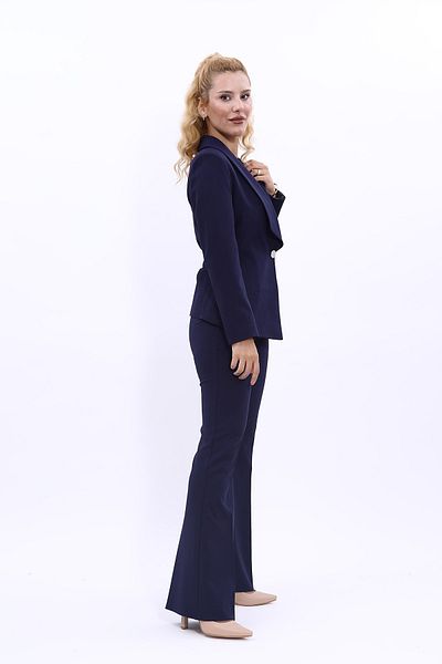 ÖNDER ÖZSOY Navy Blue Midi Jacket and Flared Trousers Set