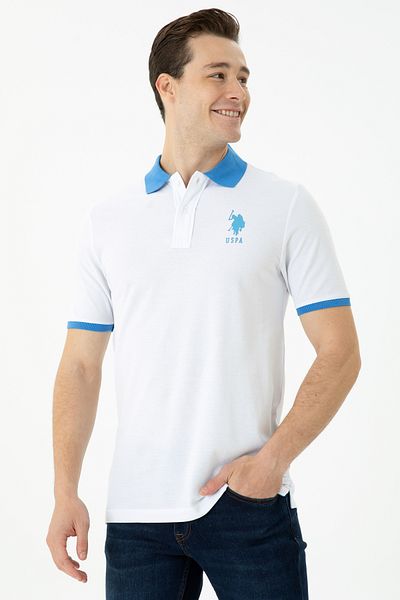 U.S. Polo Assn. Λευκό ανδρικό μπλουζάκι πόλο με λαιμόκοψη 50263444 -VR013