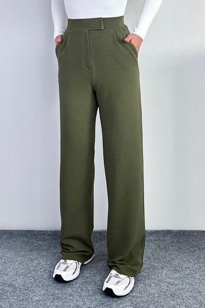 Ritnice Women's Line - Lycra Velcro Closure Khaki Palazzo Trousers