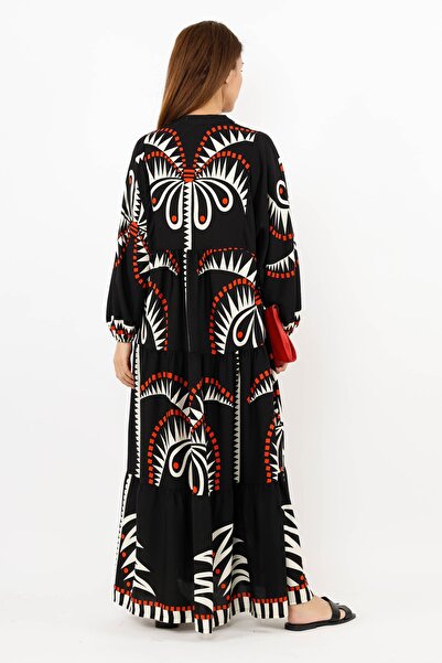 Ritnice Prive Γυναικείο Nena 100% Viscose Maxi Μήκος Μαύρο Κόκκινο Μπαλόνι Μακρύ Καλοκαιρινό Φόρεμα 24EL036