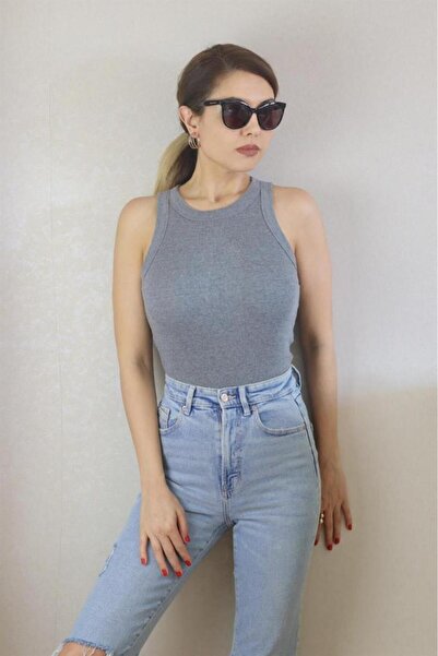 Ritnice Kadın Premium Doku Antrasit Fitilli Pamuklu Atlet