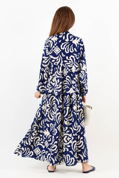 Ritnice Καλοκαιρινό μακρύ φόρεμα Prive γυναικείο επιδεικτικό μπλε ναυτικό μάξι κρεμ με κουμπιά μπροστινές θέσεις