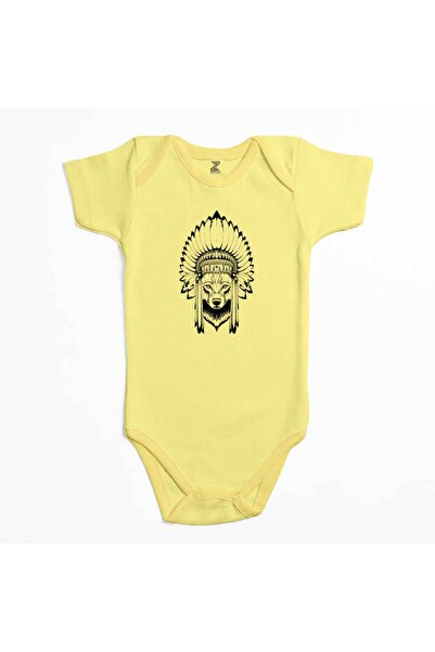 CrowsGate Native American Wolf Yellow Color Baby Bodysuit