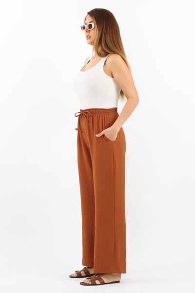 Ritnice Γυναικείο παντελόνι Ayrobin με τσέπες χαλαρωμένο καφέ ελαστικό στη μέση