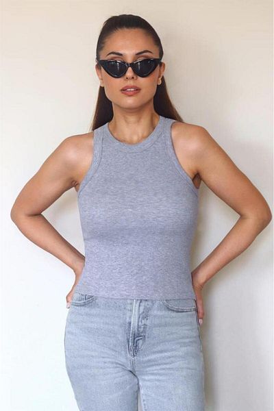 Ritnice Women's Premium Texture Smoke Gray Ribbed Cotton Undershirt