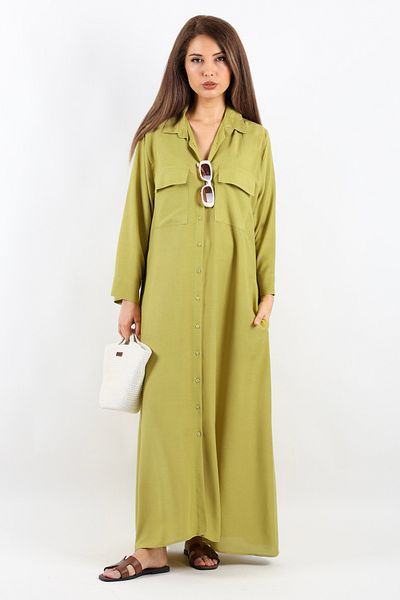 Ritnice Prive Women's - Oil Green 100% Viscose, Maxi Length, Long Summer Dress with Pockets