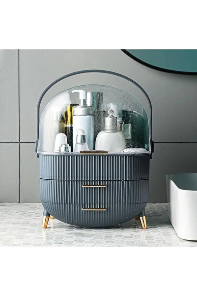 Marsilyan منظم مكياج مستحضرات التجميل باللون الرمادي مع مقبض حمل ودرج