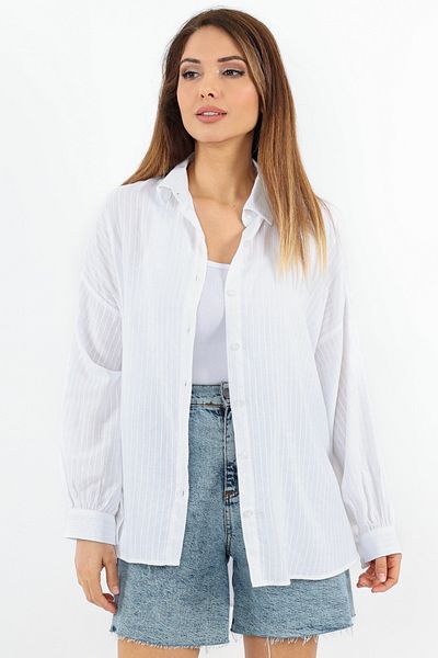 Ritnice Cămașă lungă albă cu dungi 100% bumbac pentru femei