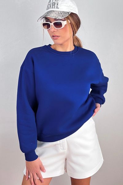 Ritnice Hanorac tricotat gros, din bumbac, din bumbac, confortabil, din lână, albastru Saks