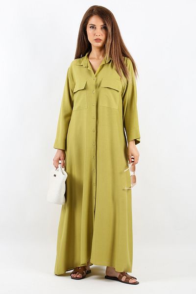 Ritnice Prive Women's - Oil Green 100% Viscose, Maxi Length, Long Summer Dress with Pockets