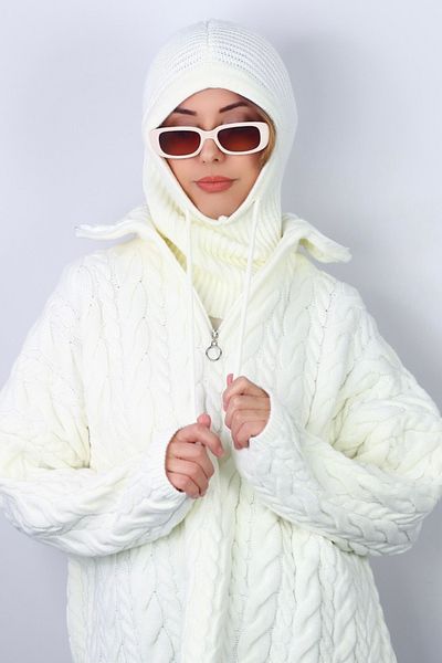 Ritnice Tricot Balaclava Crem Snur Femei Beretă/Șapcă