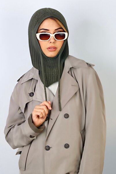 Ritnice Women's Drawstring Khaki Balaclava Knitwear Beret / Cap