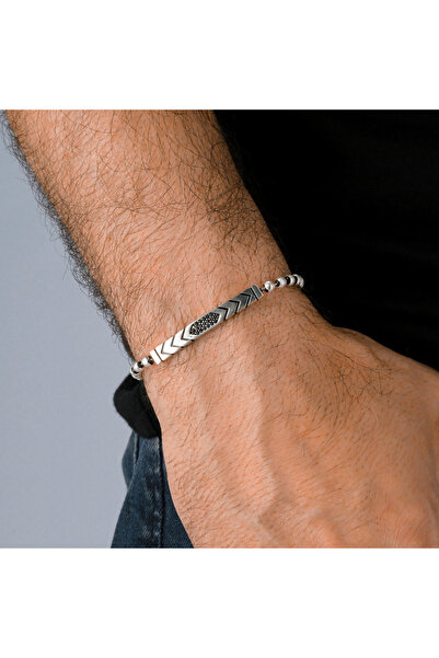 Ventino Silver Top Zincir Zirkon Taşlı Modern Dizayn 925 Ayar Gümüş Erkek Bileklik VEB-5273