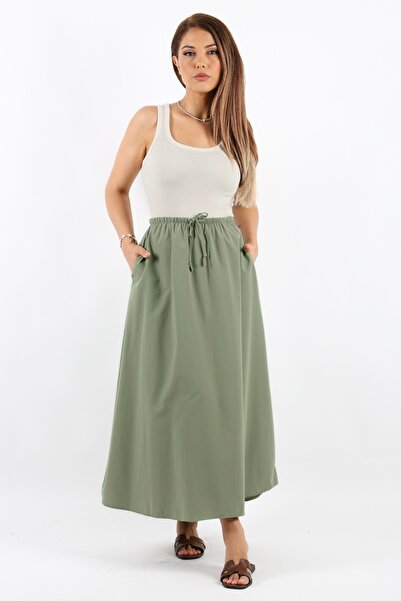 Ritnice Alya Khaki Women's Poplin Skirt - Pocket Design