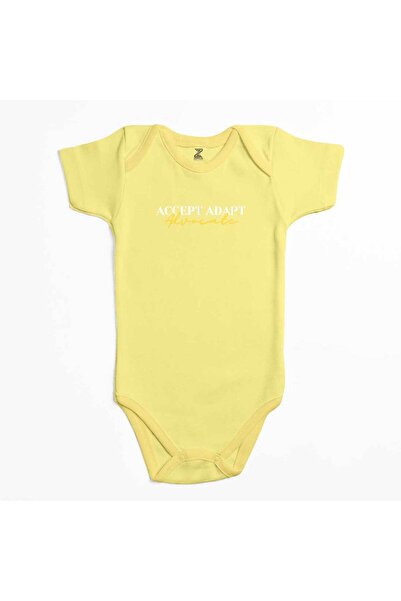 CrowsGate Accept Adapt Advocate Text Yellow Color Baby Bodysuit