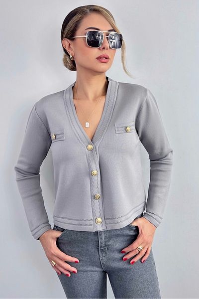 Ritnice Γυναικεία πλεκτή ζακέτα με κουμπιά Lia Grey Gold