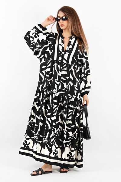 Ritnice Prive Sorrento - Black and White 100% Viscose Maxi Length Long Dress