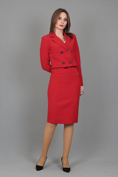 ÖNDER ÖZSOY Cuffed Mini Jacket & Belted Pencil Skirt Set-red