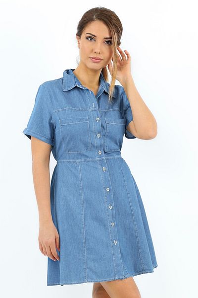 Ritnice Rochie de damă din denim moale cu talie elastică Serta, albastru închis, din bumbac subțire