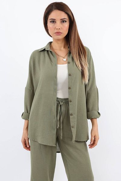 Ritnice Linen Women's Comfy Khaki Set - Lower and Upper Set