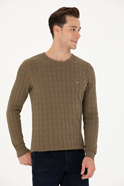 U.S. Polo Assn. Men's Khaki Melange Crew Neck Sweater 50268940-Vr125