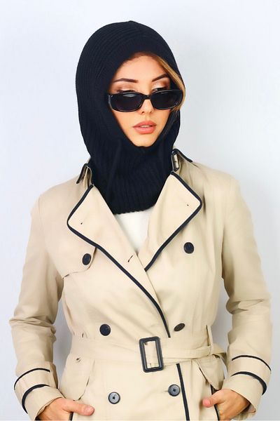 Ritnice Balaclava neagră cu șnur pentru femei