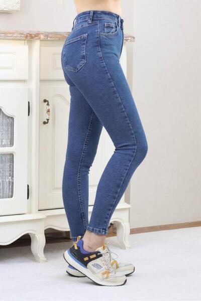 Ritnice Jean skinny Motto albastru închis de damă