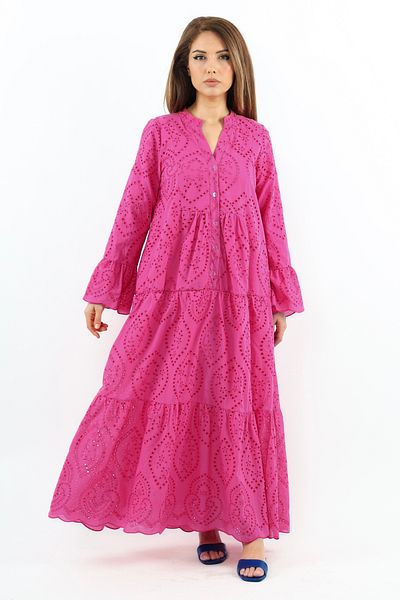 Ritnice Pink Long Dress - Scallop Full Lined Women's