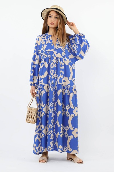 Ritnice Prive γυναικεία αλυσίδα 100% βισκόζη Maxi Μήκος Μπλε Μπαλόνι Μακρύ Καλοκαιρινό Φόρεμα