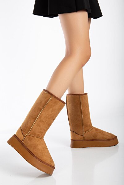 MaskButik Puffy İçi Tüylü Kalın Topuk Bot Taba