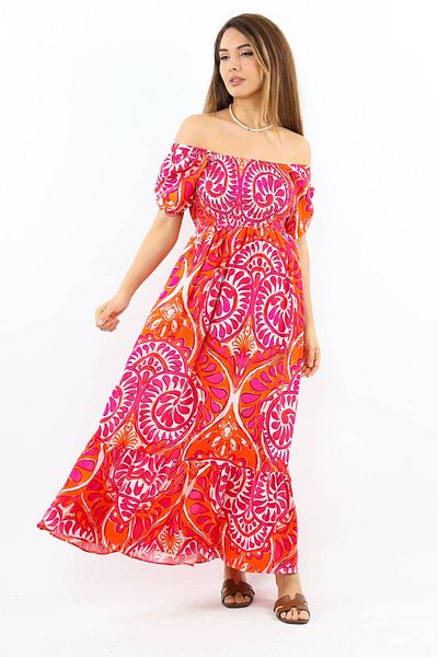 Ritnice Positano Orange Pink Viscose Long Elastic Women's Dress