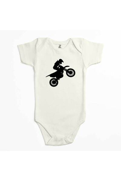 CrowsGate Motocross Motorcycle Silhouette Ecru Color Baby Bodysuit