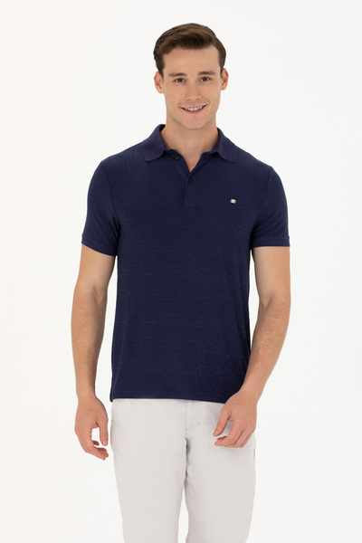 U.S. Polo Assn. تي شيرت رجالي ذو ياقة بولو باللون الأزرق الداكن 50263432-VR033