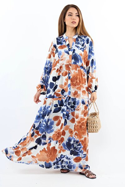 Ritnice Γυναικείο Prive - Roses Blue Cinnamon 100% Viscose Maxi Φόρεμα