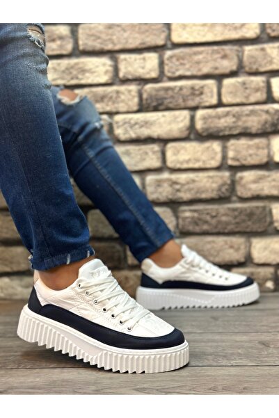 BOA BOA BA0801 - High Sole White Parachute Men's Shoes, Navy Leather Detail