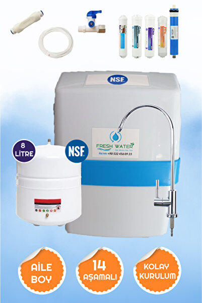 Fresh Water Beyaz Mavi Kuşaklı Şık Tasarım 14 Aşamalı 8 Lt Çelik Tank 5 Filtr...