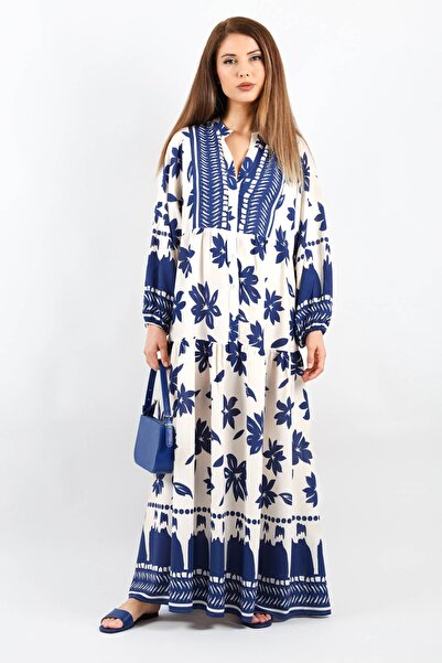 Ritnice Γυναικείο Prive - 100% Viscose Navy Blue Cream Μακρύ καλοκαιρινό φόρεμα