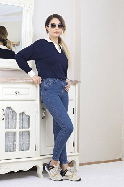 Ritnice Jean skinny Motto albastru închis de damă