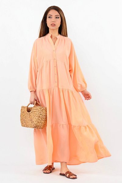 Ritnice Prive Women's Soft Tensell Fabric Salmon Maxi Length Layered Summer Long Dress 24EL036