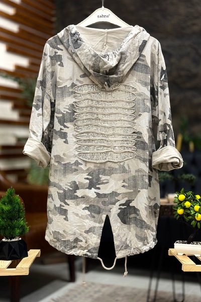 sahnemoda Kamuflaj Desen Sırtı Pullu İki İpli Penye Ceket