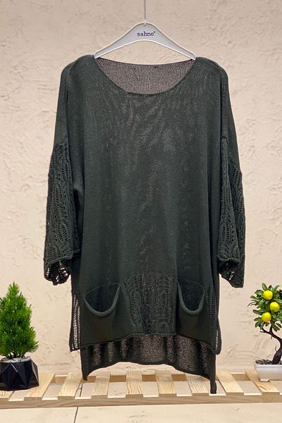 sahnemoda Mercerized Blouse with Openwork Pockets, Sleeves and Skirts