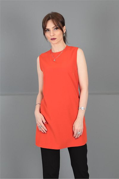 ÖNDER ÖZSOY O-Neck Sleeveless Blouse-Orange