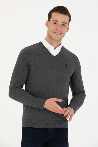 U.S. Polo Assn. Ανδρικό πουλόβερ Anthracite Melange Basic 50269002 -VR081