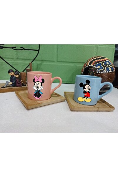 gold fotoğrafçılık Mickey Mouse Renkli Kahve Fincanı Seti (PEMBE-MAVİ)