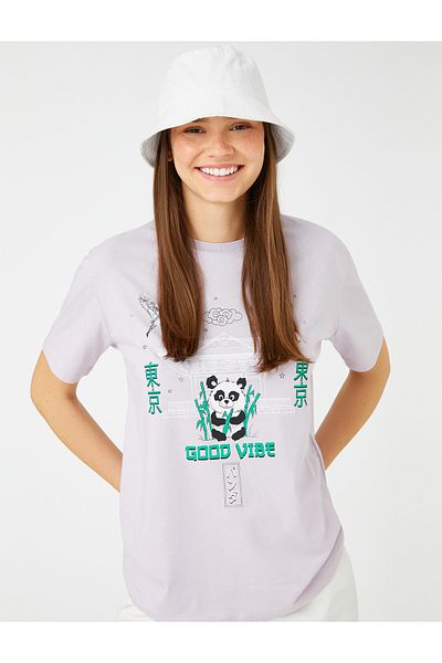 Koton Tricou cu imprimeu Orientul Îndepărtat, cu mânecă scurtă, cu gât crew