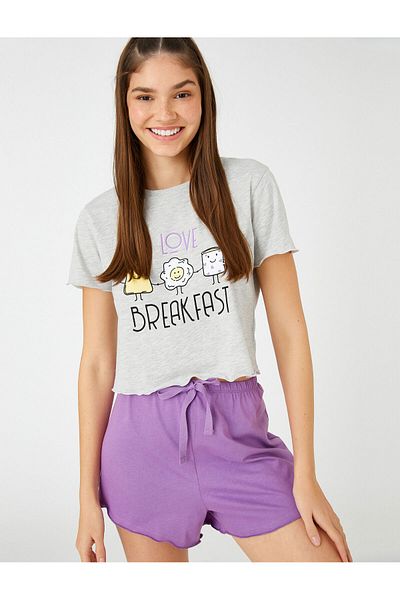 Koton Set pijama pantaloni scurti cu mânecă scurtă imprimată