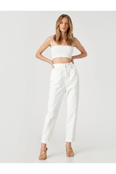 Koton Elastic Waist Jeans Trousers Relaxed Cut High Waist