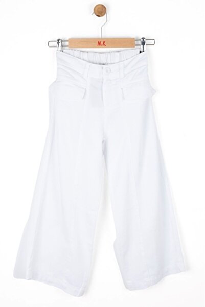 nk kids بنطال كتان واسع الساق للفتيات بعمر 8-14 سنة 56710 أبيض